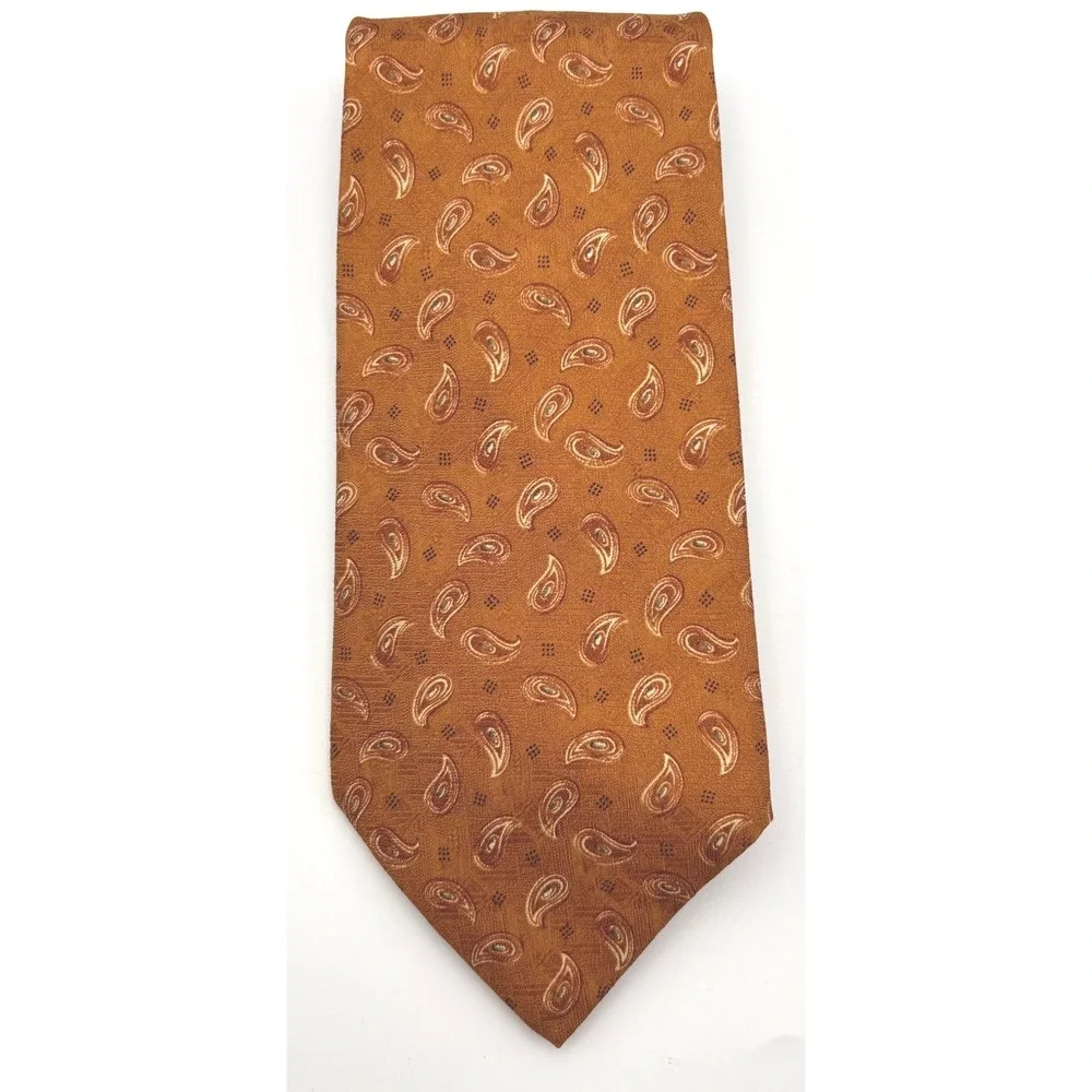 Coach Mens Silk Tie Burnt Orange Paisley Medallion Handmade USA Business Formal